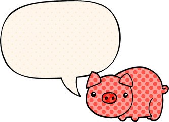 cartoon pig with speech bubble in comic book style