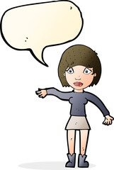 cartoon surprised woman with speech bubble