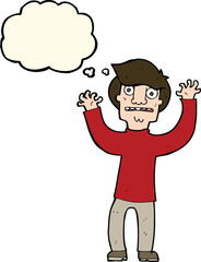 cartoon terrified man with thought bubble
