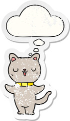 cartoon cat with thought bubble as a distressed worn sticker
