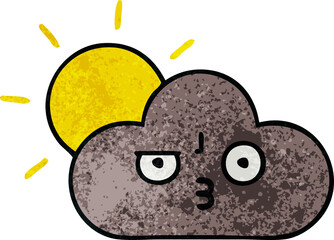 retro grunge texture cartoon of a storm cloud and sun