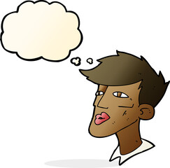 cartoon male model guy with thought bubble