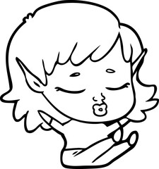 pretty cartoon elf girl sitting