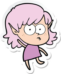 sticker of a cartoon elf girl staring