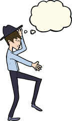 cartoon fashionable man with thought bubble