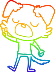 rainbow gradient line drawing of a cartoon dog