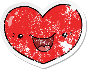 distressed sticker of a cartoon love heart character