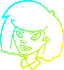 cold gradient line drawing of a cartoon face girl