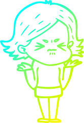 Obraz premium cold gradient line drawing of a cartoon angry woman