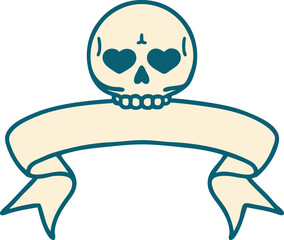 traditional tattoo with banner of a skull