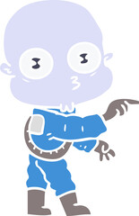 flat color style cartoon weird bald spaceman pointing