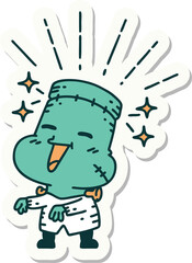 sticker of a tattoo style happy halloween zombie monster