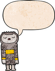 cartoon robot with speech bubble in retro texture style