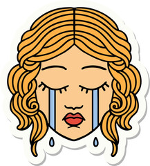 sticker of tattoo in traditional style of female face crying
