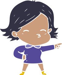 flat color style cartoon woman pointing