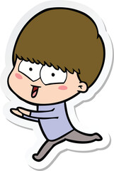 sticker of a cartoon happy boy