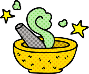 comic book style quirky cartoon magic pestle and mortar