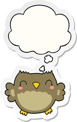 cute cartoon owl with thought bubble as a printed sticker