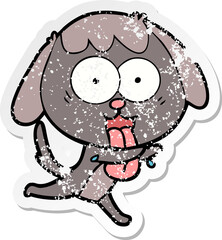 distressed sticker of a cute cartoon dog