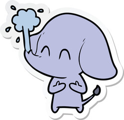 sticker of a cute cartoon elephant spouting water