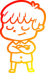 warm gradient line drawing of a cartoon happy boy