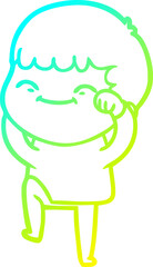 cold gradient line drawing of a cartoon happy boy