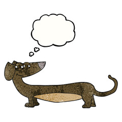 freehand drawn thought bubble textured cartoon dachshund