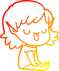 warm gradient line drawing of a cartoon elf girl