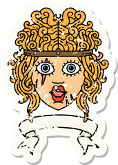 Retro Tattoo Style human barbarian character with banner