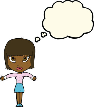 recommend clip art: cartoon woman shrugging with thought bubble