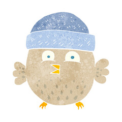 freehand retro cartoon owl wearing hat