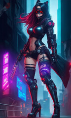 Naklejka premium cyberpunk cyborg female ninja