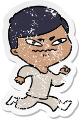 distressed sticker of a cartoon angry man