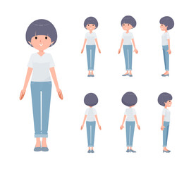 立っているTシャツマッシュヘア女性のセット