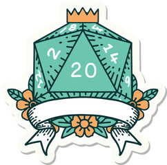 sticker of a natural 20 critical hit D20 dice roll