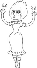 freehand drawn black and white cartoon vampire girl