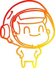 warm gradient line drawing of a happy cartoon astronaut man