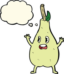 cartoon frightened pear with thought bubble