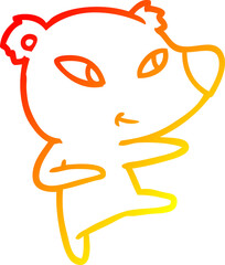 warm gradient line drawing of a cute cartoon bear