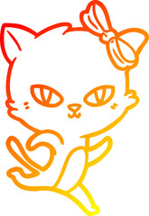 warm gradient line drawing of a cute cartoon cat