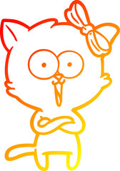 warm gradient line drawing of a cartoon cat