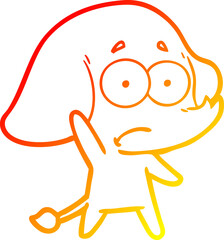 warm gradient line drawing of a cartoon unsure elephant