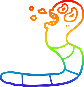 recommend clip art: rainbow gradient line drawing of a cartoon frightened worm