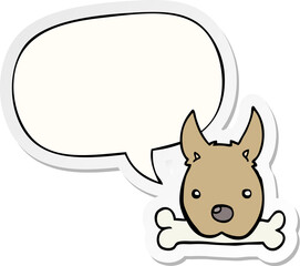 cartoon dog with bone with speech bubble sticker