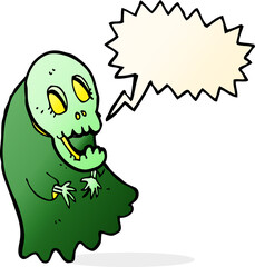 cartoon spooky ghoul with speech bubble