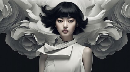 Illustration of a woman and abstract art, AI Generated