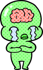 cartoon big brain alien crying