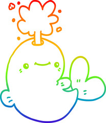 rainbow gradient line drawing of a cartoon whale spouting water