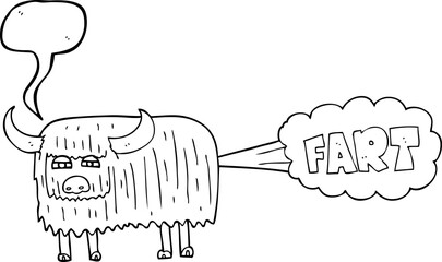 freehand drawn speech bubble cartoon hairy cow farting