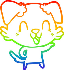 Fototapeta premium rainbow gradient line drawing of a laughing cartoon dog